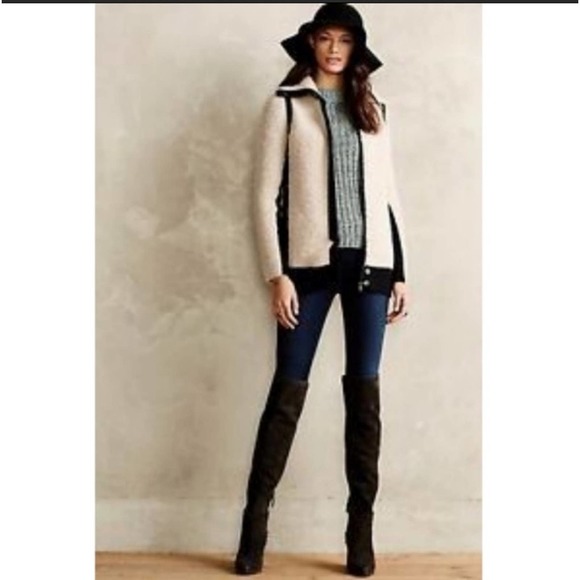 Anthropologie Jackets & Blazers - Anthropologie Sparrow Cream Black Wool Boucle Sweater Coat Zip Front Jacket M